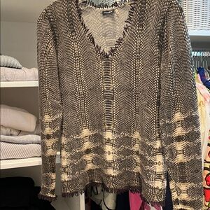 Magaschoni Brown and Cream V-Neck Sweater